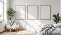 White Bedroom Lifestyle Frame Mockup — Raw Pine Frame Portrait 2:3 — Perspective View — #03836 | MockupBulk