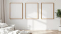 White Bedroom High-Res Frame Mockup — Raw Pine Frame Portrait 4:5 — Perspective View — #03839 | MockupBulk