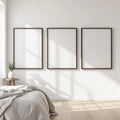 White Bedroom Wall Art Mockup — Plain Square Frame Square 1:1 — Perspective View — #03844 | MockupBulk