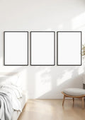 White Bedroom Wall Art Mockup — Espresso Frame Landscape 3:4 — Perspective View — #03846 | MockupBulk