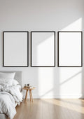 White Bedroom Interior Frame Mockup — Espresso Frame Portrait 2:3 — Perspective View — #03852 | MockupBulk