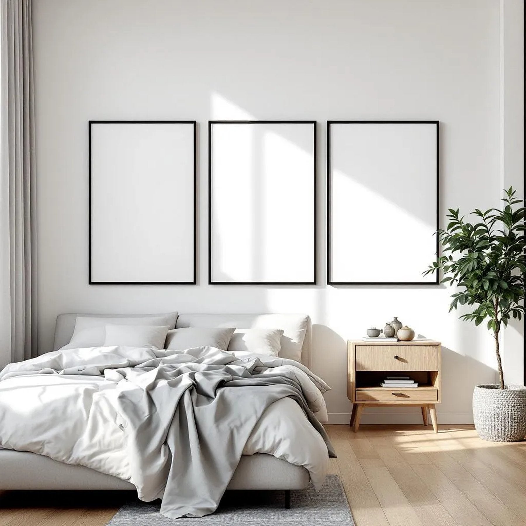 White Bedroom High-Res Frame Mockup — Plain Square Frame Portrait 2:3 — Perspective View — #03856 | MockupBulk