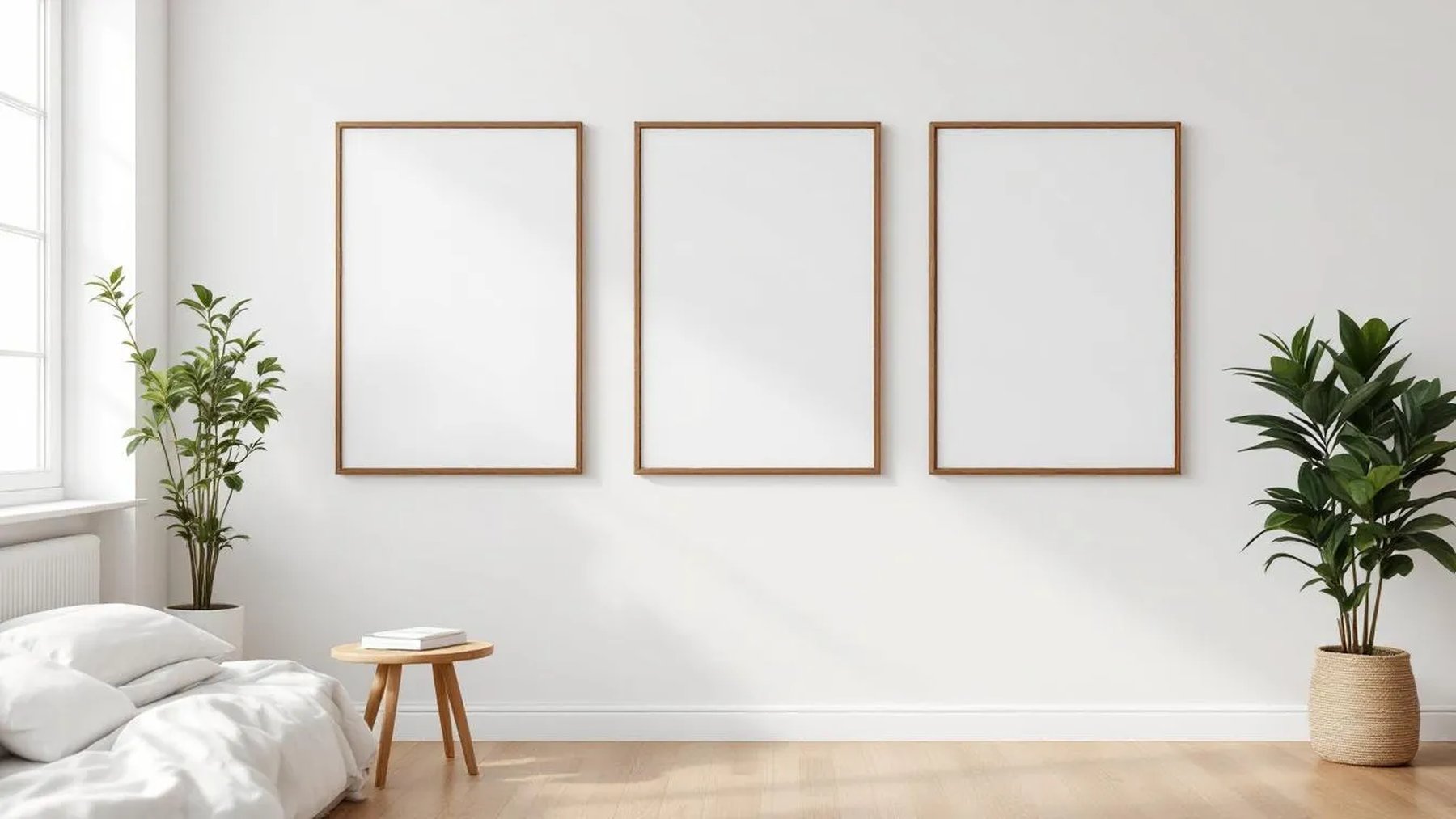 White Bedroom Frame Display Mockup — Espresso Frame Square 1:1 — Perspective View — #03857 | MockupBulk