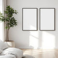 White Bedroom Professional Frame Mockup — Plain Square Frame Landscape 3:4 — Perspective View — #03859 | MockupBulk
