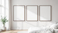 White Bedroom Premium Interior Mockup — Espresso Frame Square 1:1 — Perspective View — #03860 | MockupBulk