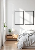 White Bedroom High-Res Frame Mockup — Espresso Frame Square 1:1 — Perspective View — #03861 | MockupBulk
