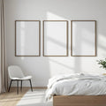 White Bedroom Wall Art Mockup — Plain Square Frame Portrait 2:3 — Perspective View — #03862 | MockupBulk