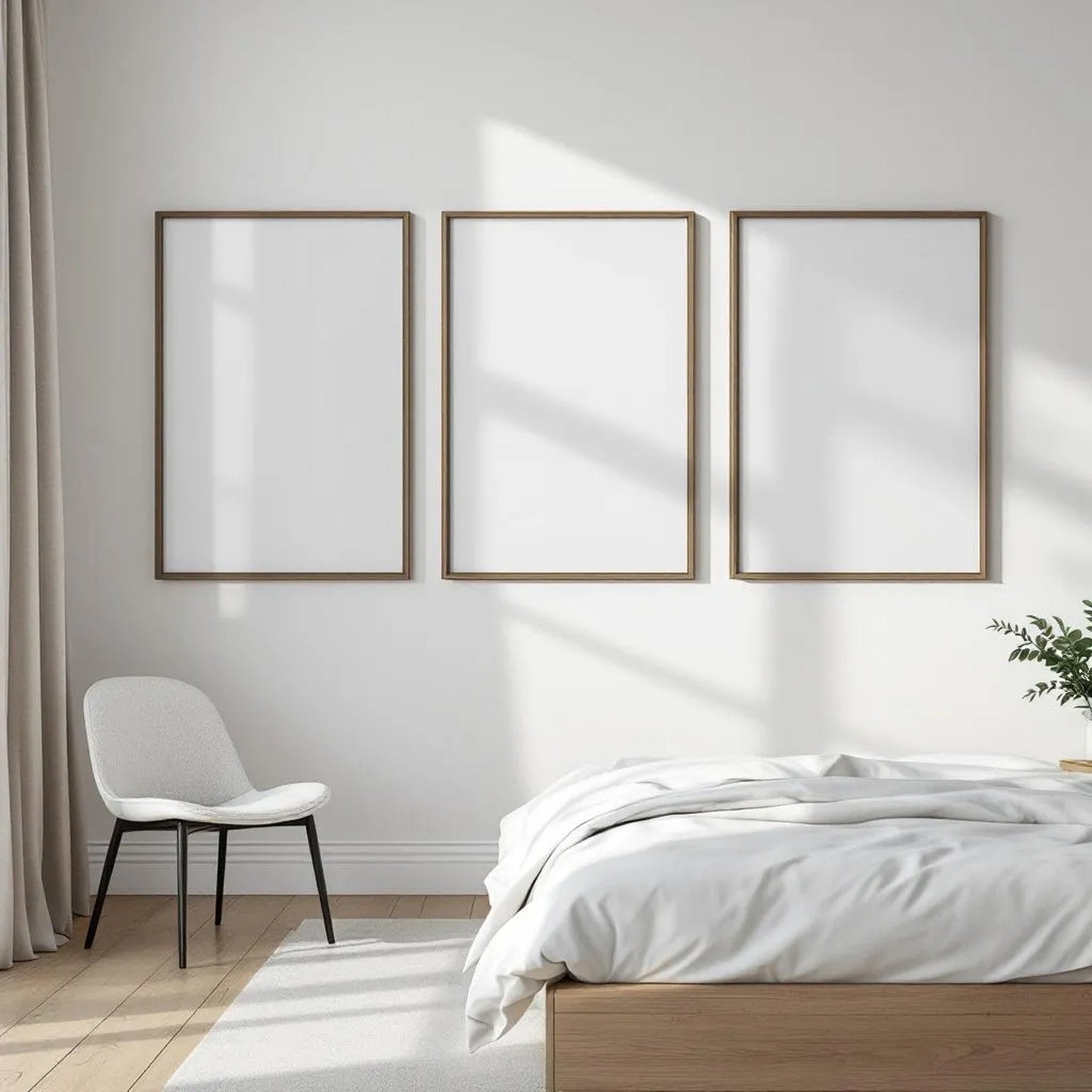 White Bedroom Wall Art Mockup — Plain Square Frame Portrait 2:3 — Perspective View — #03862 | MockupBulk