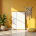 Boho Living Room Premium Interior Mockup — Plain Square Frame Portrait 2:3 — Perspective View — #02585 | MockupBulk