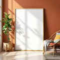 Boho Living Room Premium Interior Mockup — Plain Square Frame Portrait 2:3 — Perspective View — #02590 | MockupBulk