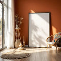 Boho Living Room Room Scene Mockup — Plain Square Frame Portrait 2:3 — Perspective View — #02593 | MockupBulk