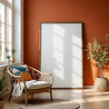 Boho Living Room High-Res Frame Mockup — Plain Square Frame Portrait 2:3 — Perspective View — #02596 | MockupBulk