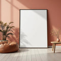 Boho Living Room Wall Art Mockup — Plain Square Frame A-Series (A4 / A3) — Perspective View — #02598 | MockupBulk