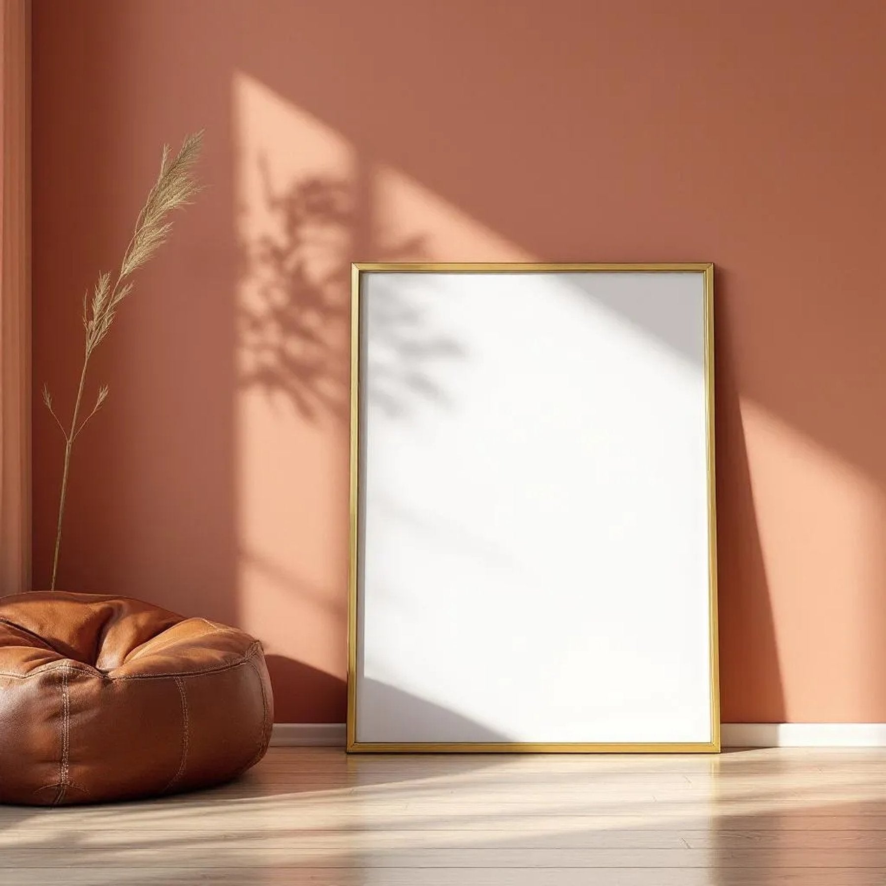 Boho Living Room Frame Display Mockup — Plain Square Frame Portrait 2:3 — Perspective View — #02601 | MockupBulk