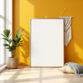 Boho Living Room High-Res Frame Mockup — Plain Square Frame Portrait 2:3 — Perspective View — #02606 | MockupBulk