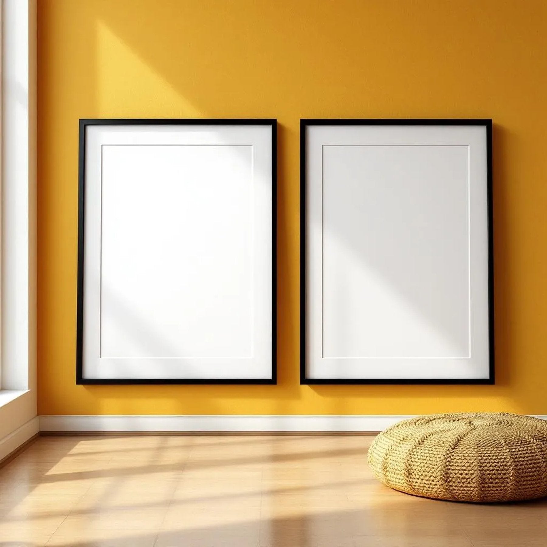 Boho Living Room Editorial Room Mockup — Plain Square Frame Portrait 2:3 — Perspective View — #02570 | MockupBulk