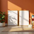 Boho Living Room Interior Frame Mockup — Plain Square Frame Portrait 2:3 — Perspective View — #02602 | MockupBulk