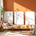 Boho Living Room Frame Display Mockup — Plain Square Frame Portrait 2:3 — Perspective View — #02584 | MockupBulk
