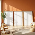 Boho Living Room Styled Room Mockup — Plain Square Frame Portrait 2:3 — Perspective View — #02587 | MockupBulk