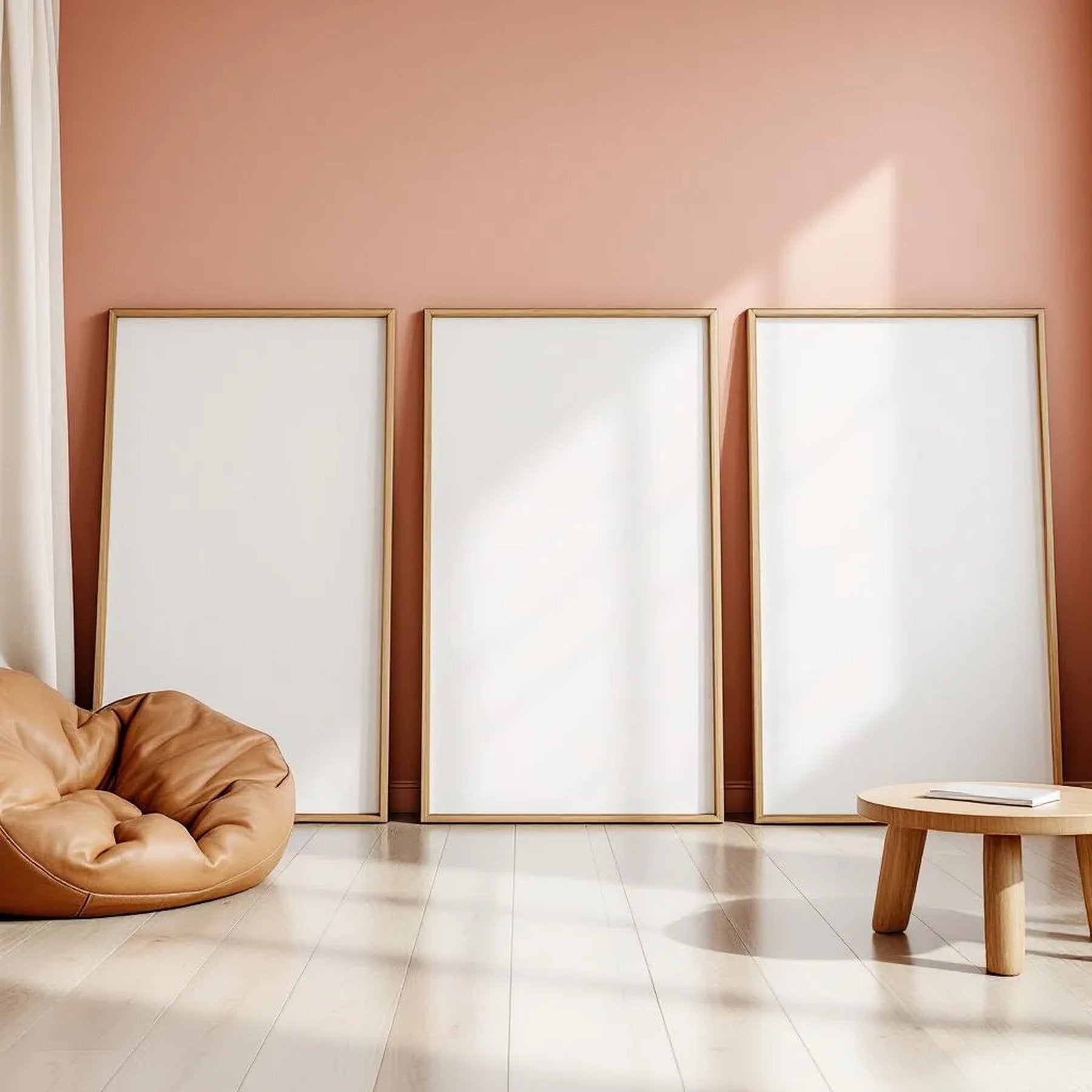 Boho Living Room Editorial Room Mockup — Plain Square Frame Portrait 2:3 — Perspective View — #02592 | MockupBulk