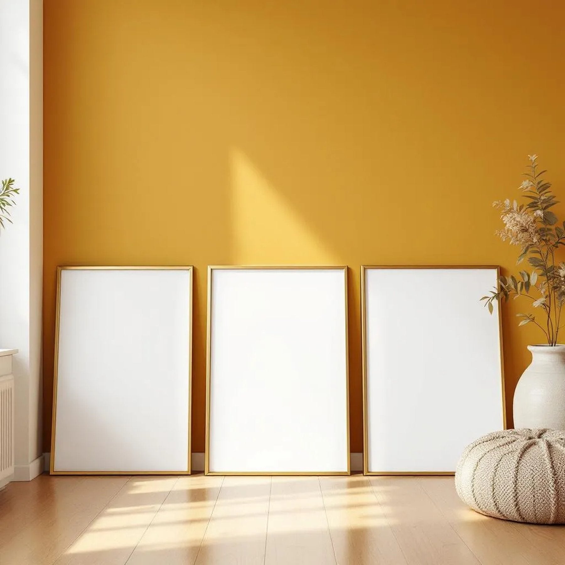 Boho Living Room High-Res Frame Mockup — Plain Square Frame Portrait 2:3 — Perspective View — #02603 | MockupBulk