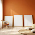 Boho Living Room Styled Room Mockup — Plain Square Frame Portrait 2:3 — Perspective View — #02608 | MockupBulk