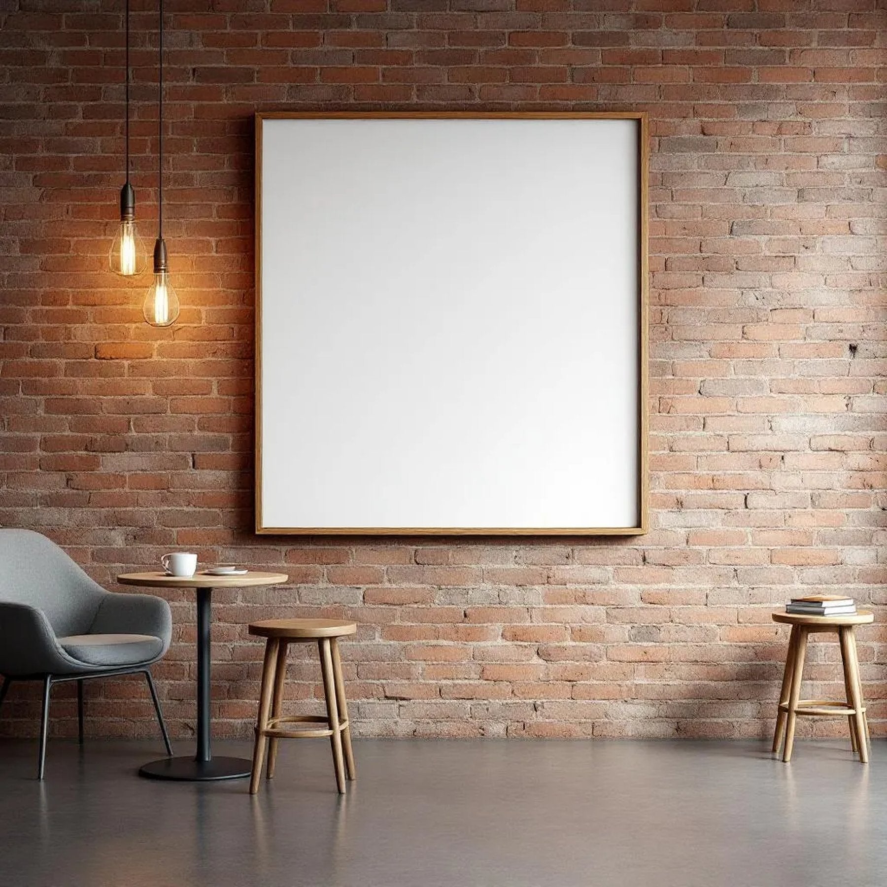 Cafe & Bar Interior Frame Mockup — Plain Square Frame Square 1:1 — Perspective View — #02470 | MockupBulk