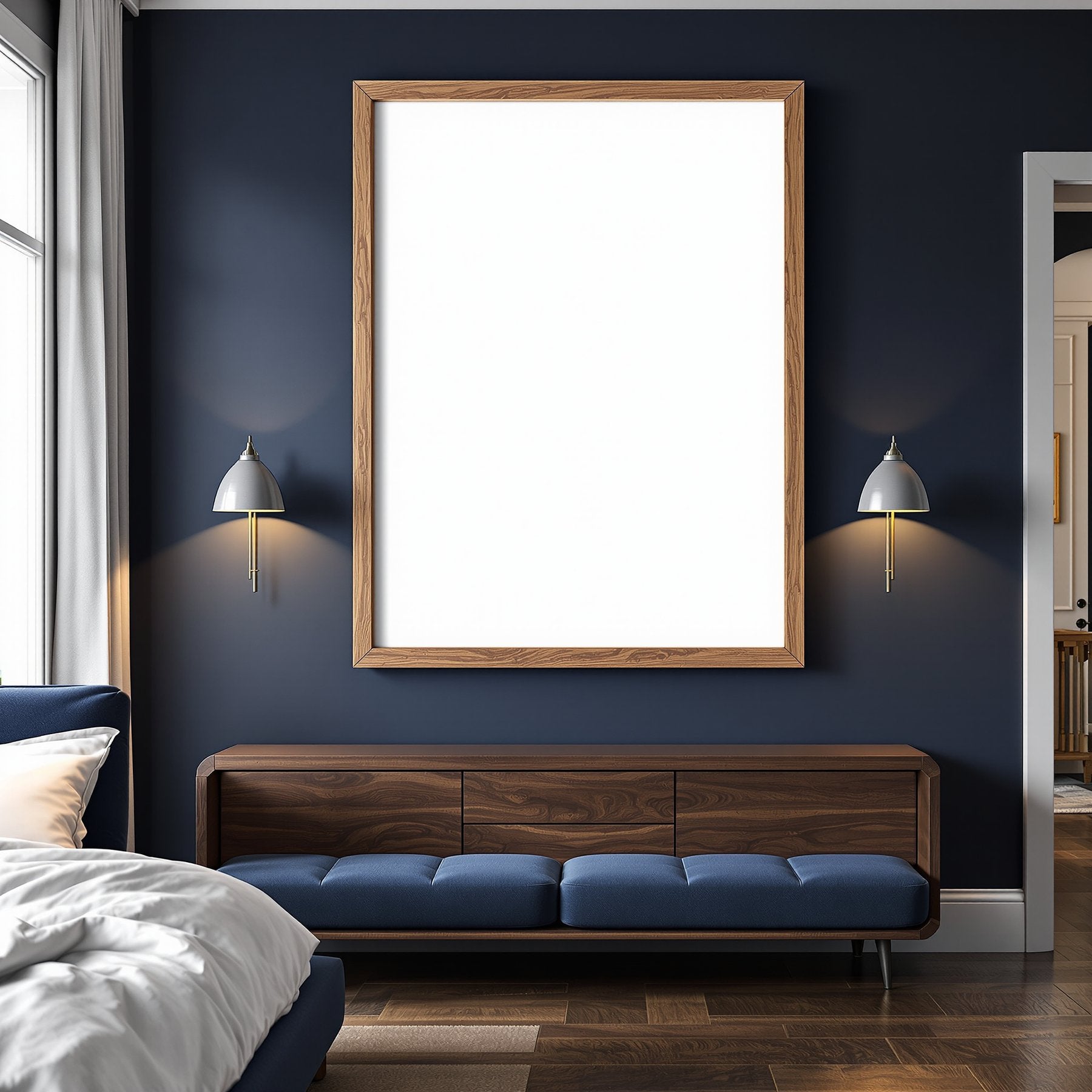 Blank Template #00076 Dark Bedroom A3 Chunky Rustic Frame Mockup | A3 Frame Mockup JPG | Commercial Use | Etsy POD bulkmockup | MockupBulk