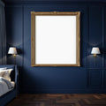 Dark Bedroom A3 Ornate Gold Frame Mockup, Blank Template #00013 | High-Res A3 Mockup | bulkmockup Download | Commercial Use | MockupBulk