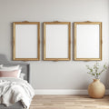 White Bedroom A3 Ornate Gold Frame Mockup — Blank Template #00012 — A3 Wall Art Mockup | bulkmockup JPG Template | Commercial Licence | MockupBulk