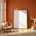 Boho Living Room A3 Ornate Gold Frame Mockup, Blank Template #00055 | A3 Print Mockup | Instant Download | bulkmockup | Commercial Licence | MockupBulk