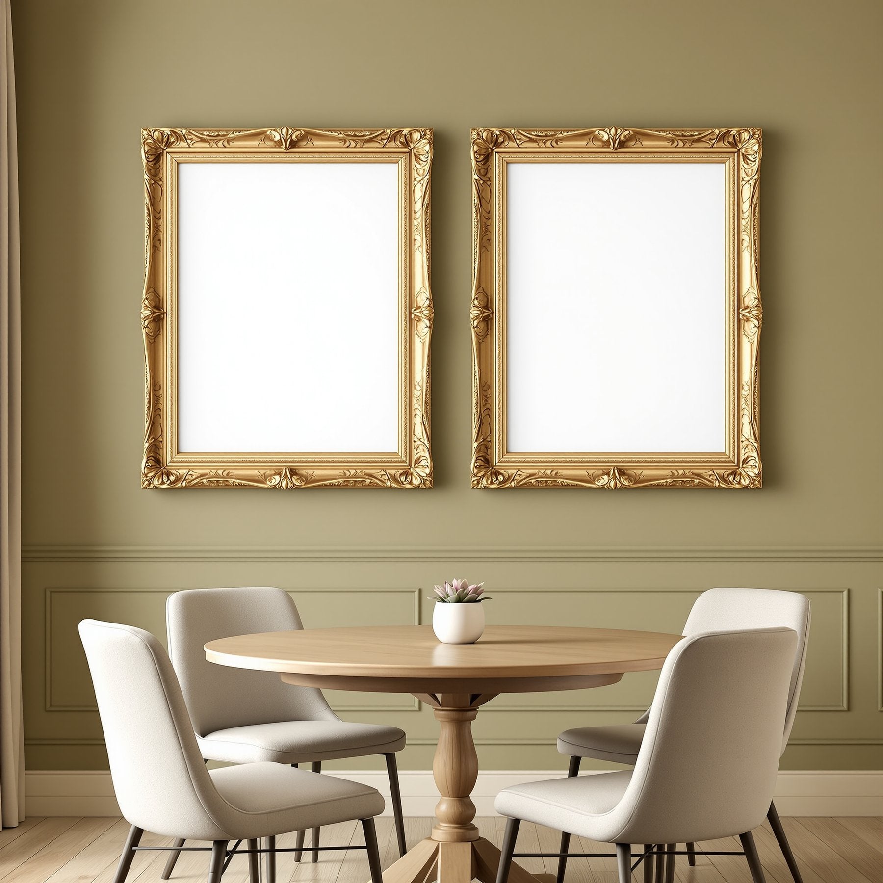 Dining Room A3 Ornate Gold Frame Mockup, Blank Template #00038 | bulkmockup A3 Frame Template | JPG Download | Commercial Use | MockupBulk