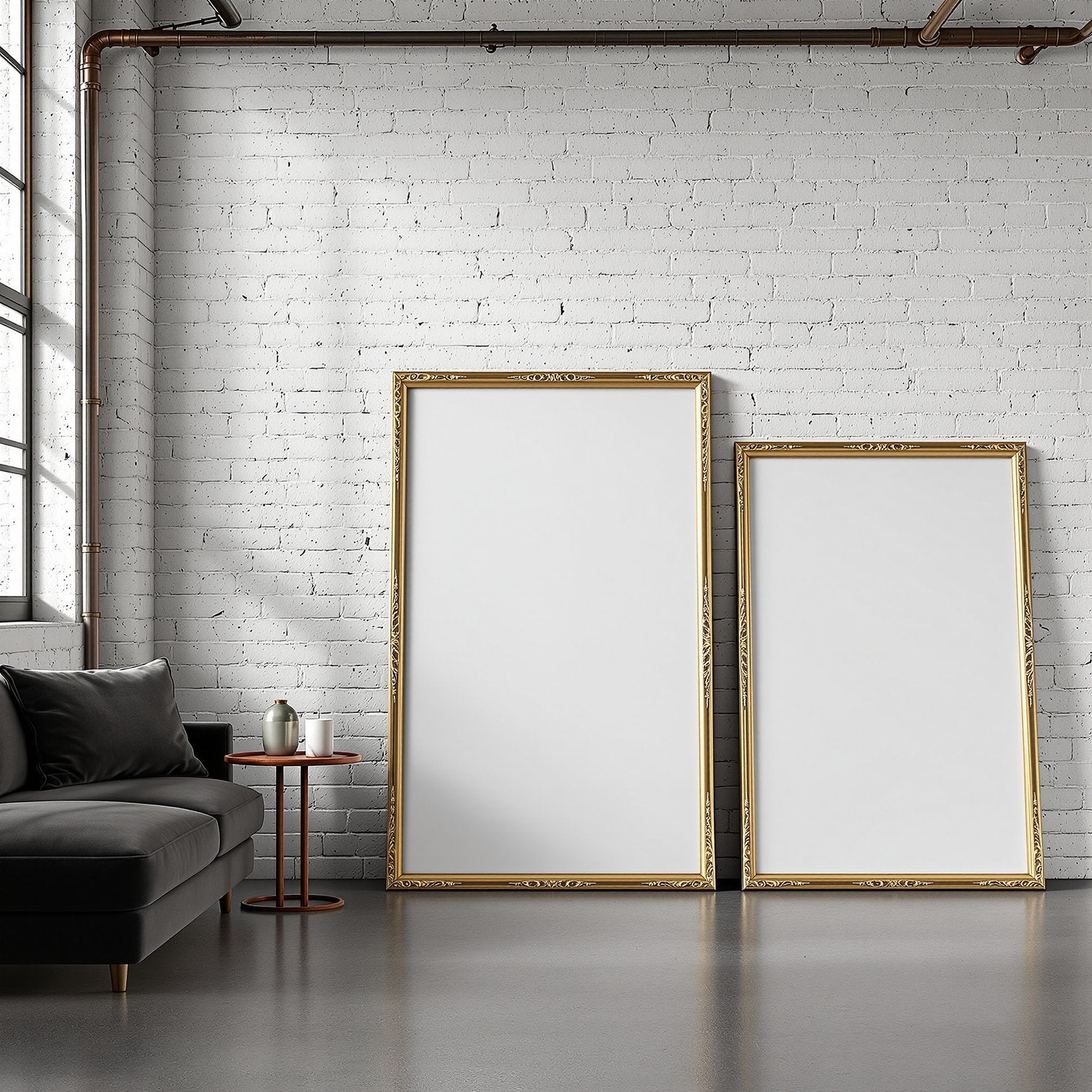 Industrial Loft A3 Ornate Gold Frame Mockup — Blank Template #00009 — A3 Print Mockup | Instant Download | bulkmockup | Commercial Licence | MockupBulk