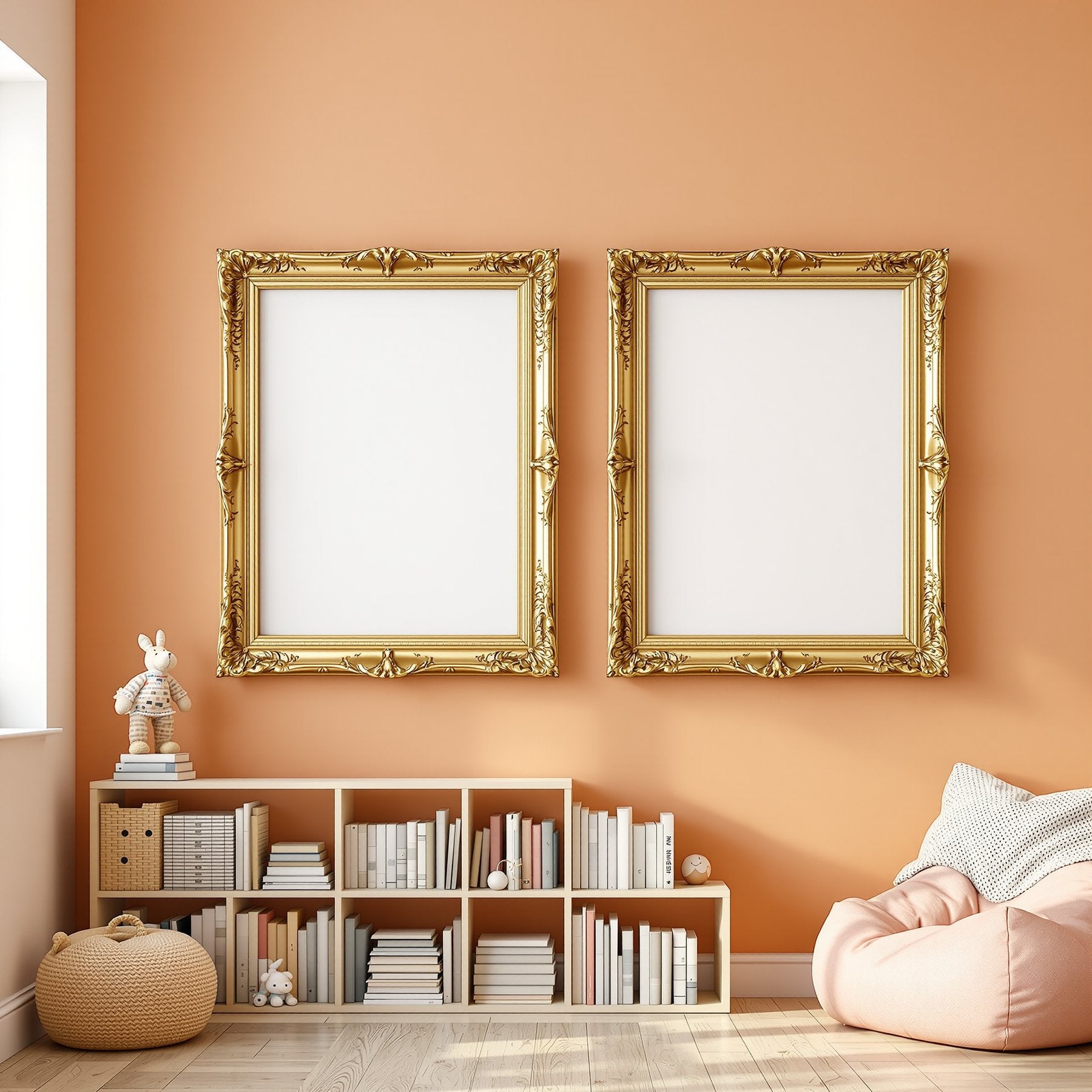 Kids Room A3 Ornate Gold Frame Mockup, Blank Template #00029 | High-Res A3 Mockup | bulkmockup Download | Commercial Use | MockupBulk