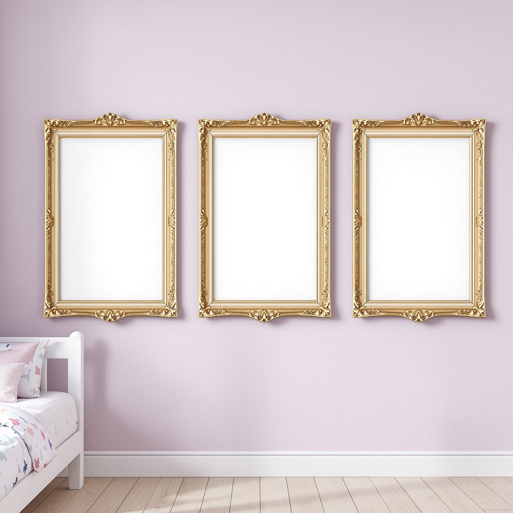 Kids Room A3 Ornate Gold Frame Mockup | Blank Template #00030 | A3 Interior Mockup | Instant JPG | Commercial Use | bulkmockup | MockupBulk