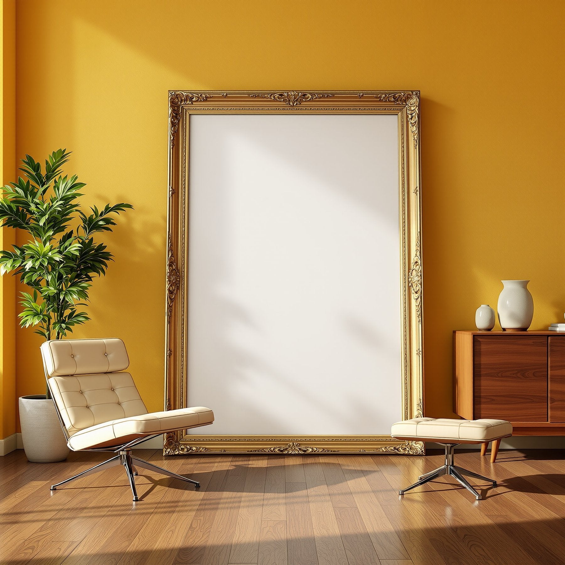 Blank Template #00058 Mid-Century Modern A3 Ornate Gold Frame Mockup | A3 JPG Instant Download | Commercial Licence | bulkmockup Shop | MockupBulk
