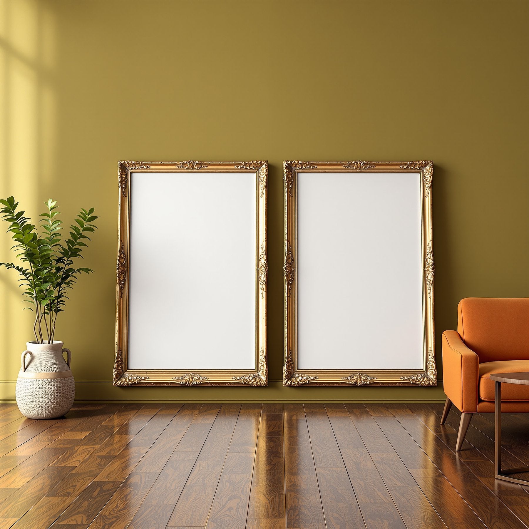 Blank Template #00059 Mid-Century Modern A3 Ornate Gold Frame Mockup | A3 JPG Instant Download | Commercial Licence | bulkmockup Shop | MockupBulk