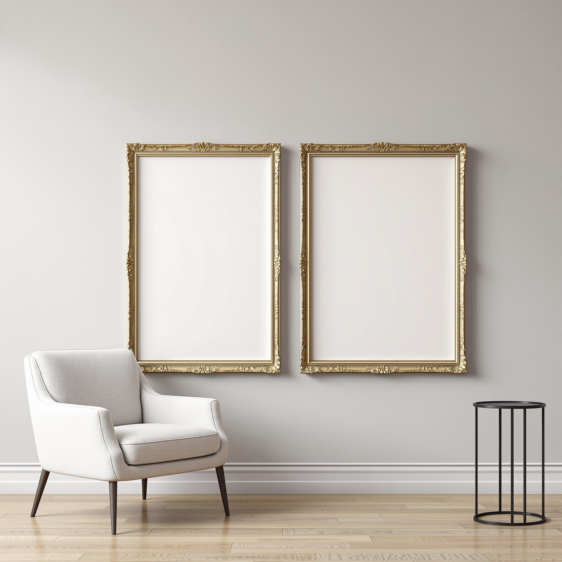 Minimalist White A3 Ornate Gold Frame Mockup, Blank Template #00002 | A3 Mockup Template | High-Res JPG Download | bulkmockup | MockupBulk