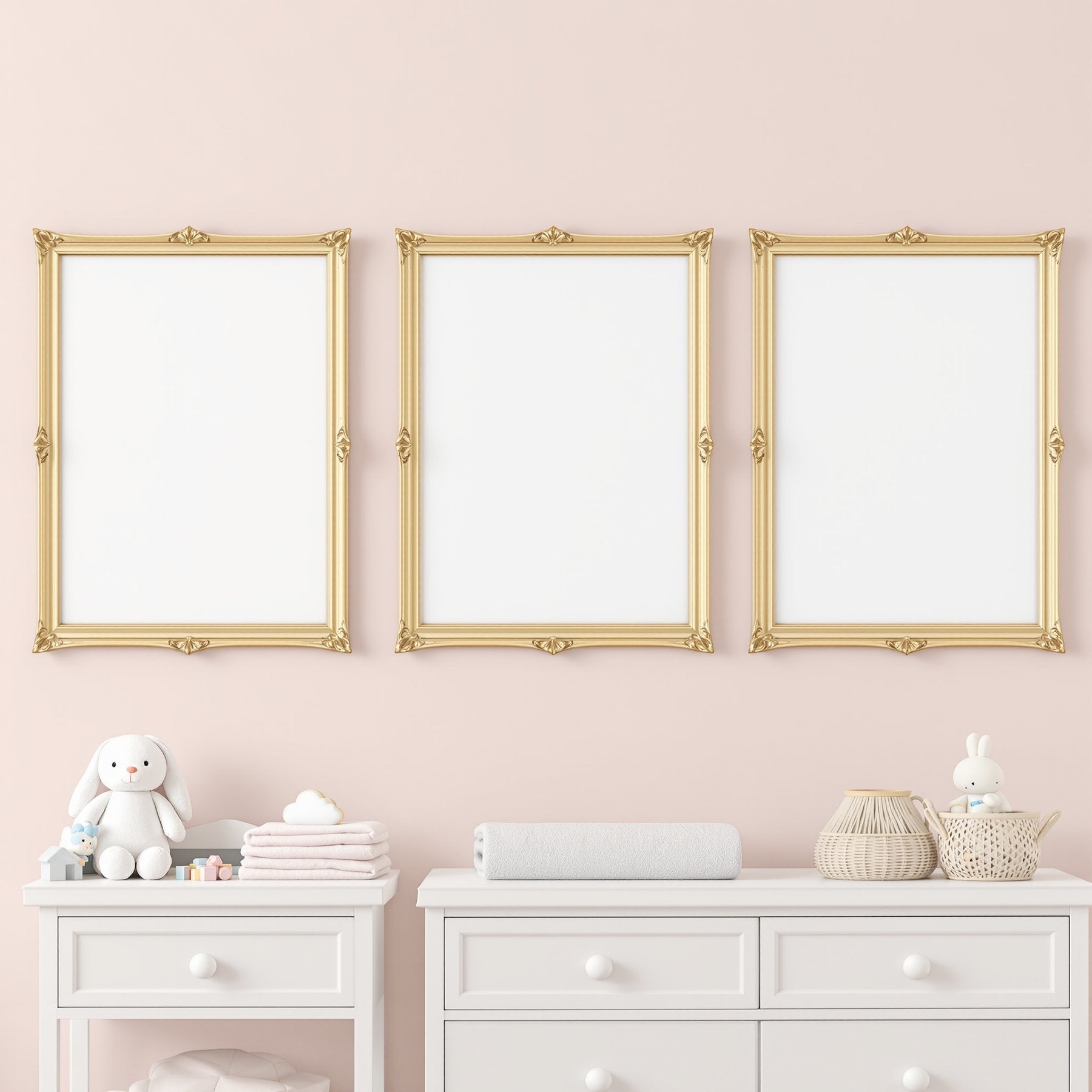Nursery A3 Ornate Gold Frame Mockup — Blank Template #00027 — bulkmockup A3 Template | JPG Instant Download | For Etsy POD | MockupBulk
