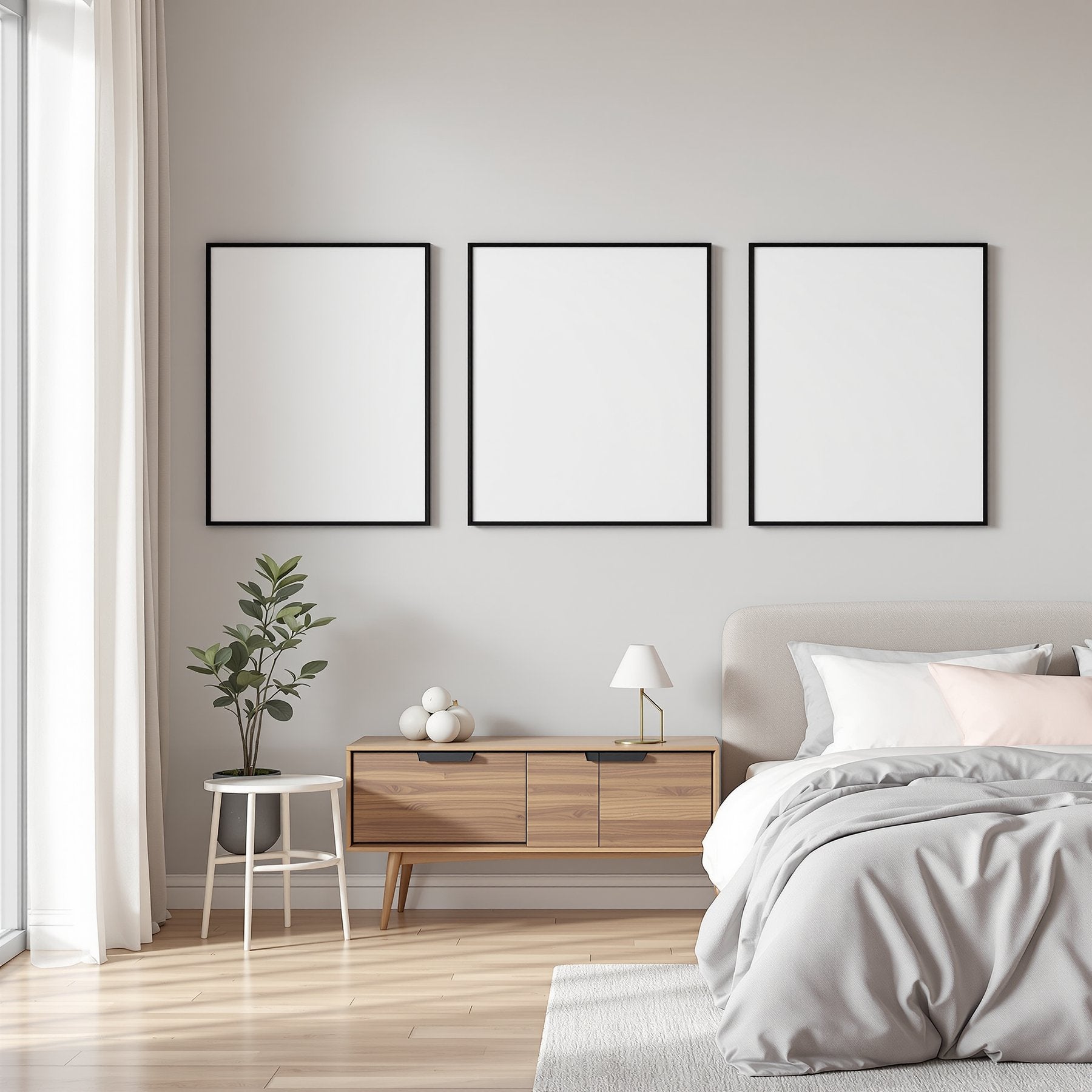 Blank Template #00264 White Bedroom A3 Thick Black Frame Mockup | A3 Frame JPG | bulkmockup Mockup Template | Commercial Use Included | MockupBulk