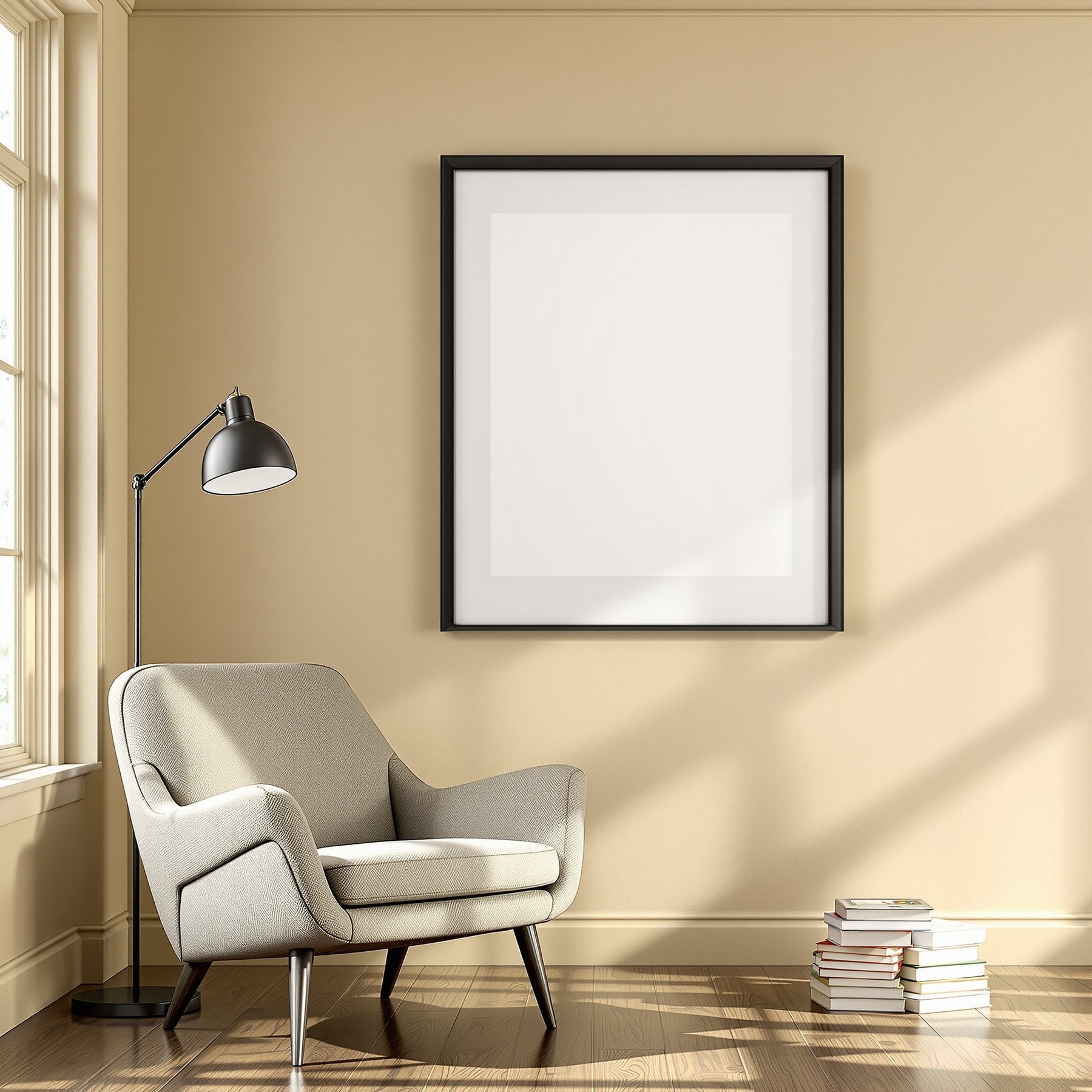 Blank Template #00292 Reading Nook A3 Thick Black Frame Mockup | A3 Frame JPG | bulkmockup Mockup Template | Commercial Use Included | MockupBulk