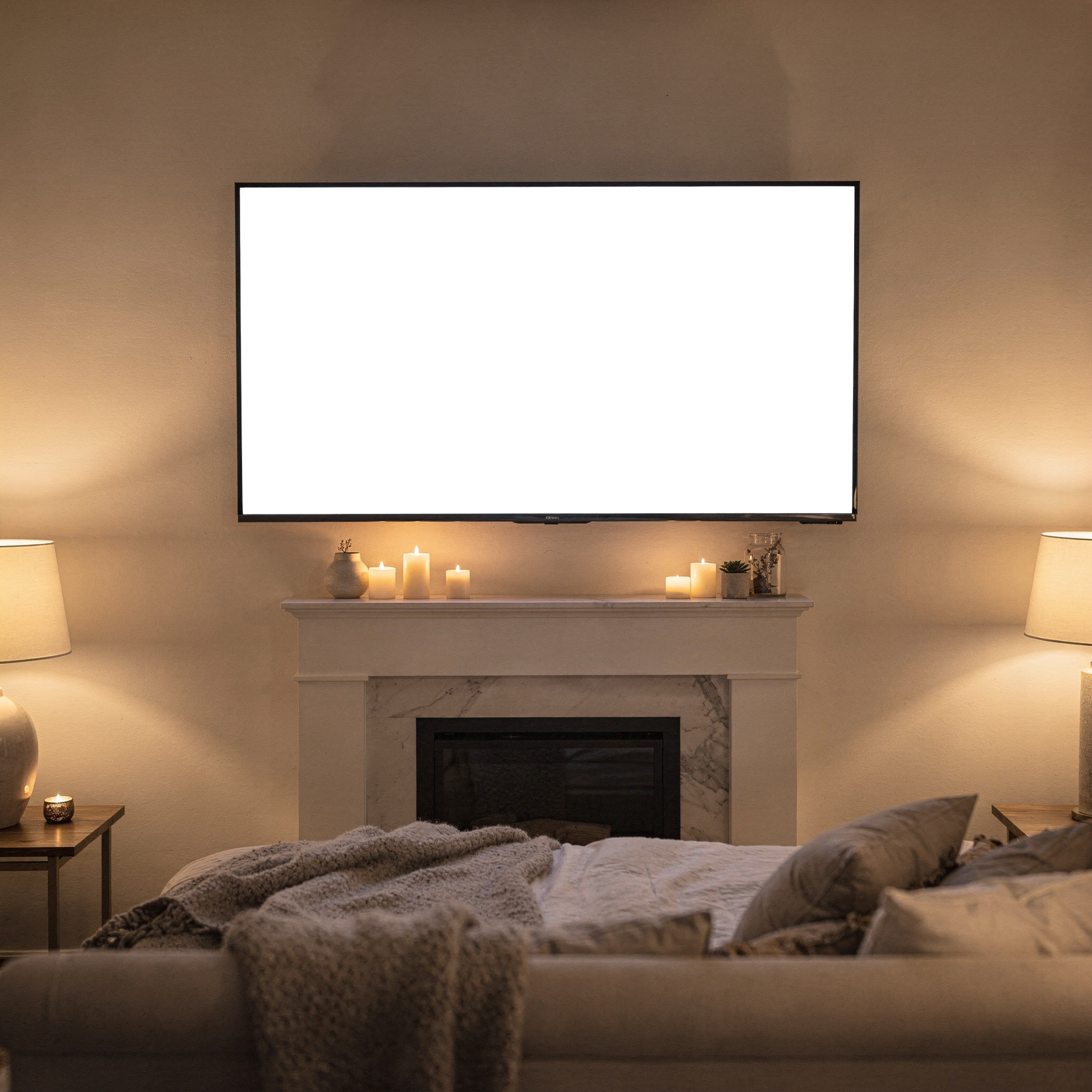 TV Mockup — No P Bedroom Wall Above — PNG Mockup Template | bulkmockup | For App & Web Designers | MockupBulk