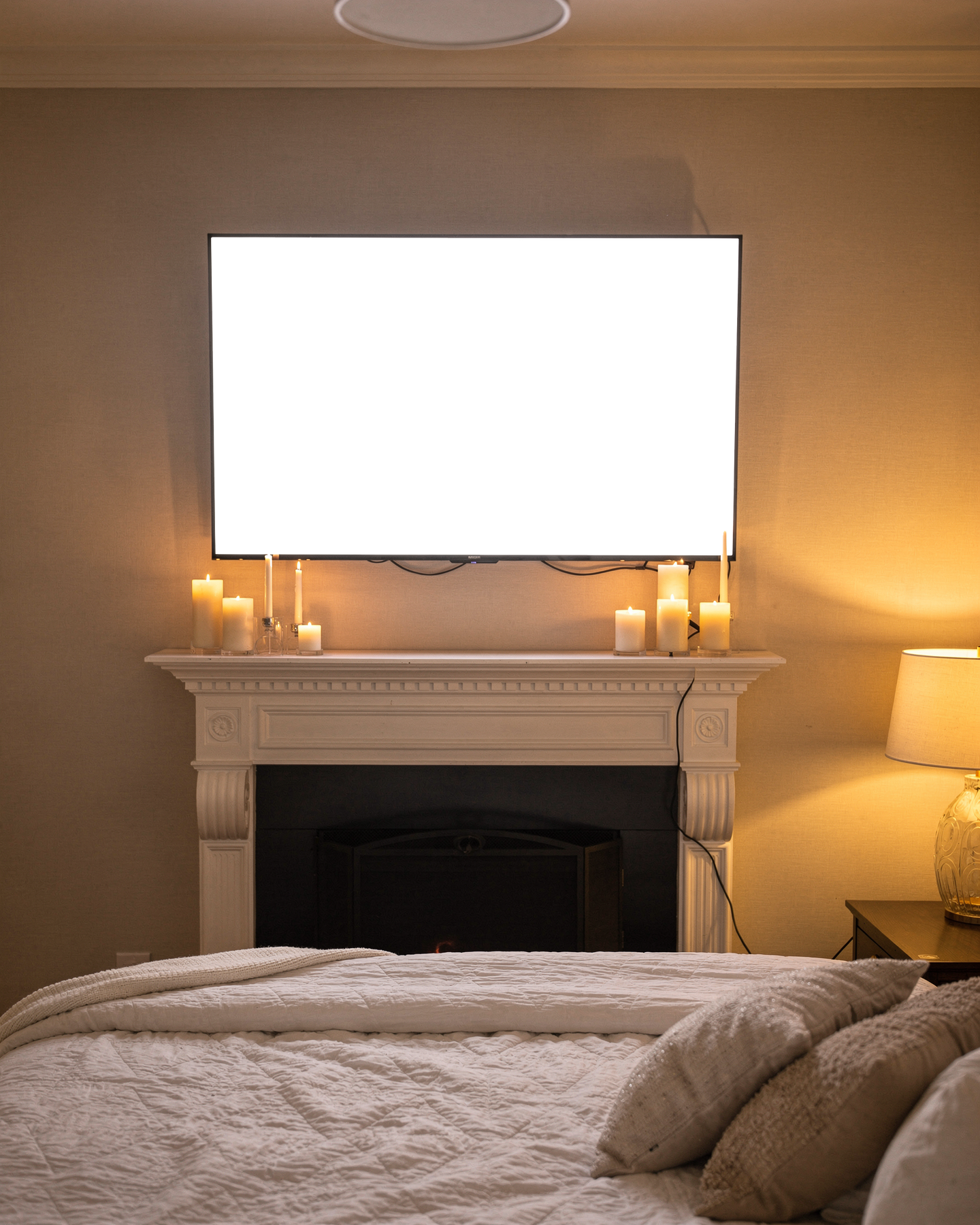 TV Mockup — No P Bedroom Wall Above — Device Screen PNG | bulkmockup Template | For Portfolio & Showcase | MockupBulk