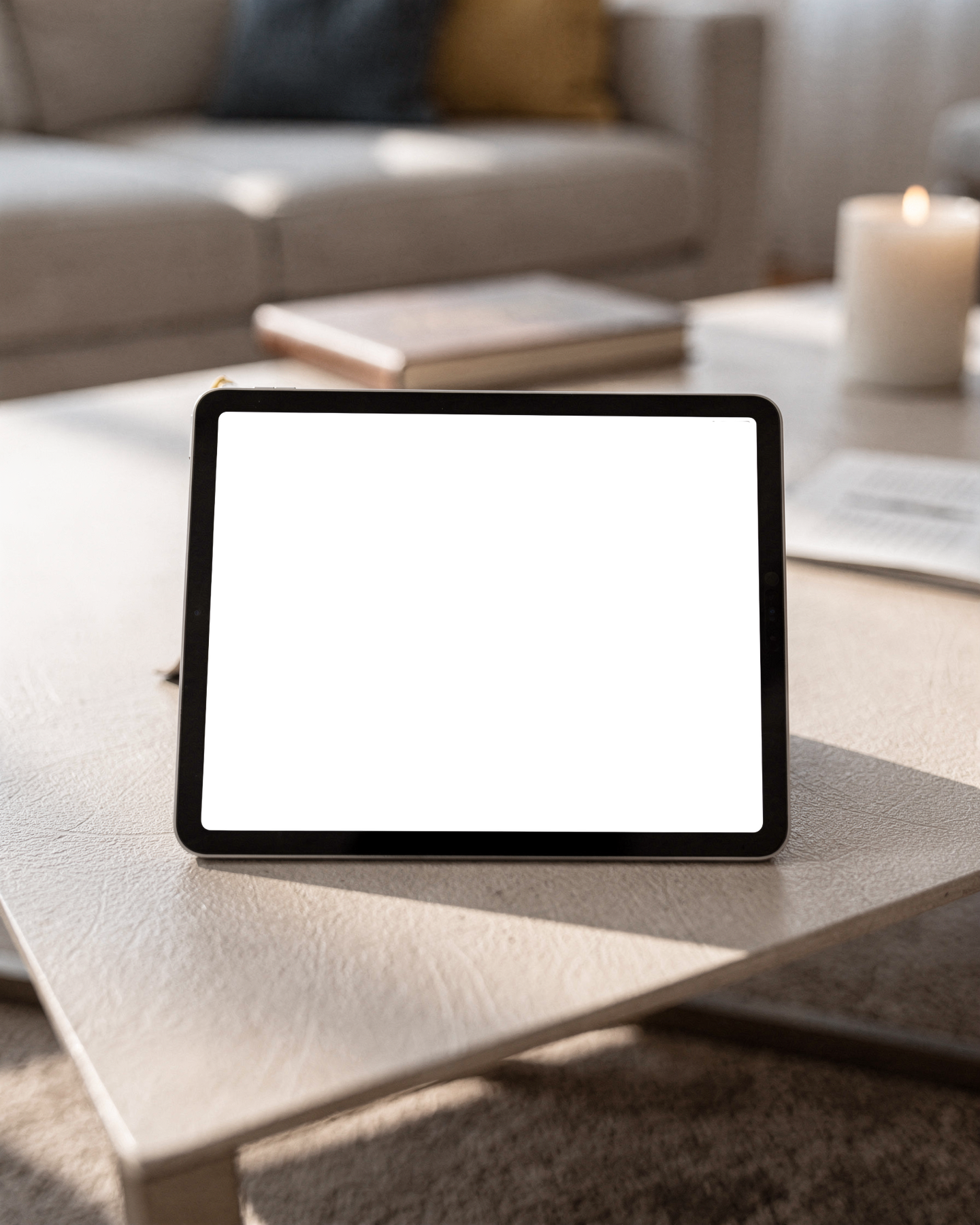 No P Coffee Table Candle iPad Mockup | Device Screen PNG | bulkmockup Template | For Portfolio & Showcase | MockupBulk