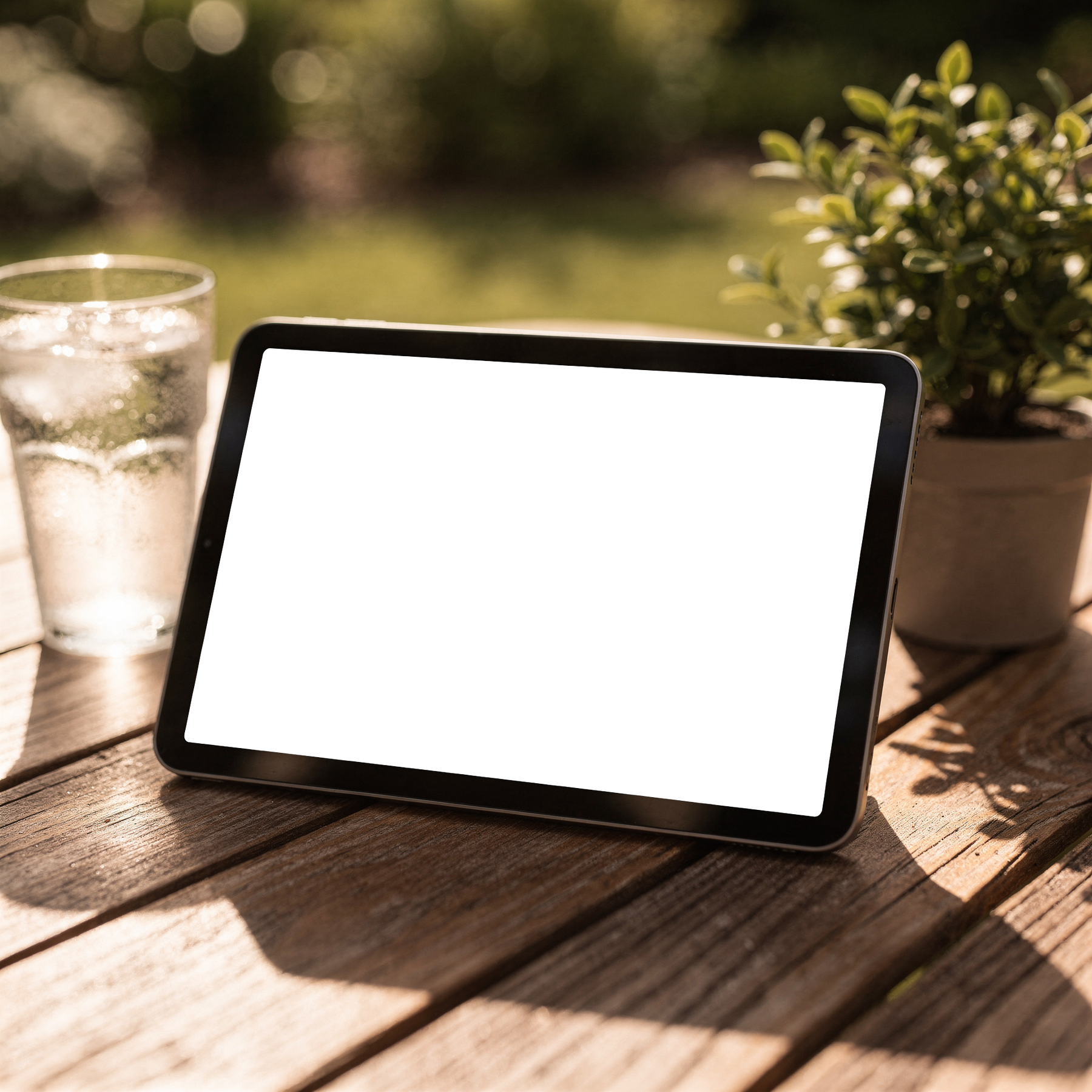 iPad Mockup — No P Outdoor Table Summer — Device Screen PNG | bulkmockup Template | For Portfolio & Showcase | MockupBulk