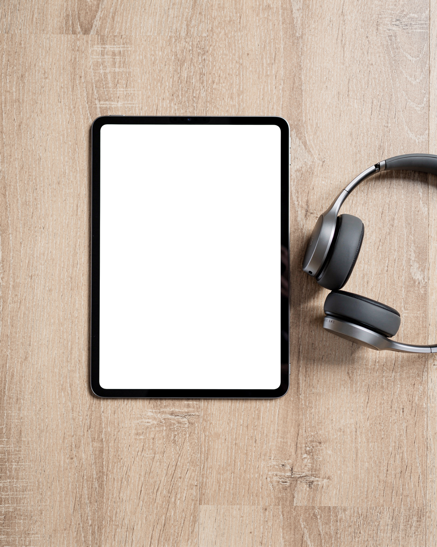 No P Wood Floor Flatlay iPad Mockup | High-Res PNG with Transparent Screen | Commercial Use | bulkmockup | MockupBulk