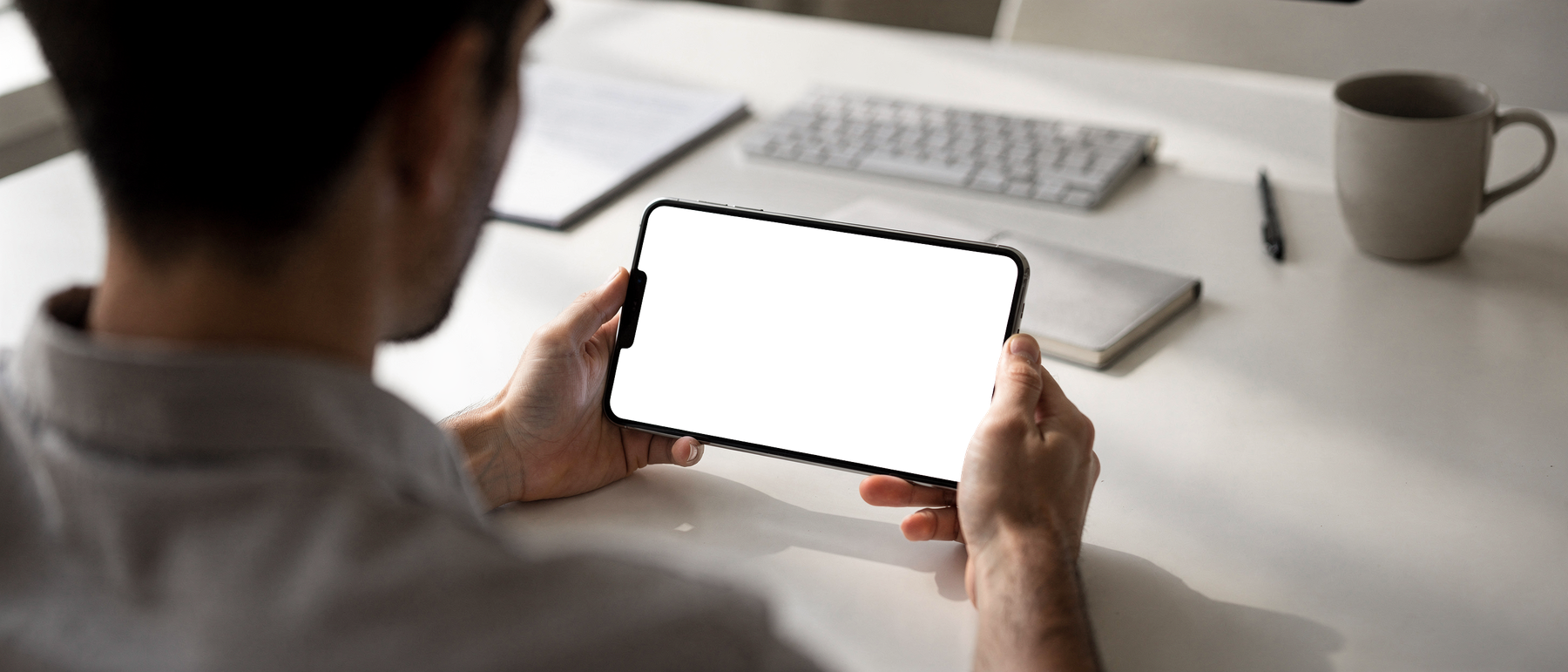iPhone, No P Banner Desk Wide | bulkmockup PNG Template | Transparent Display | Commercial Use | MockupBulk