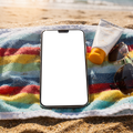 iPhone Mockup — No P Beach Towel Sand — High-Res PNG Mockup | bulkmockup | Commercial Licence | MockupBulk