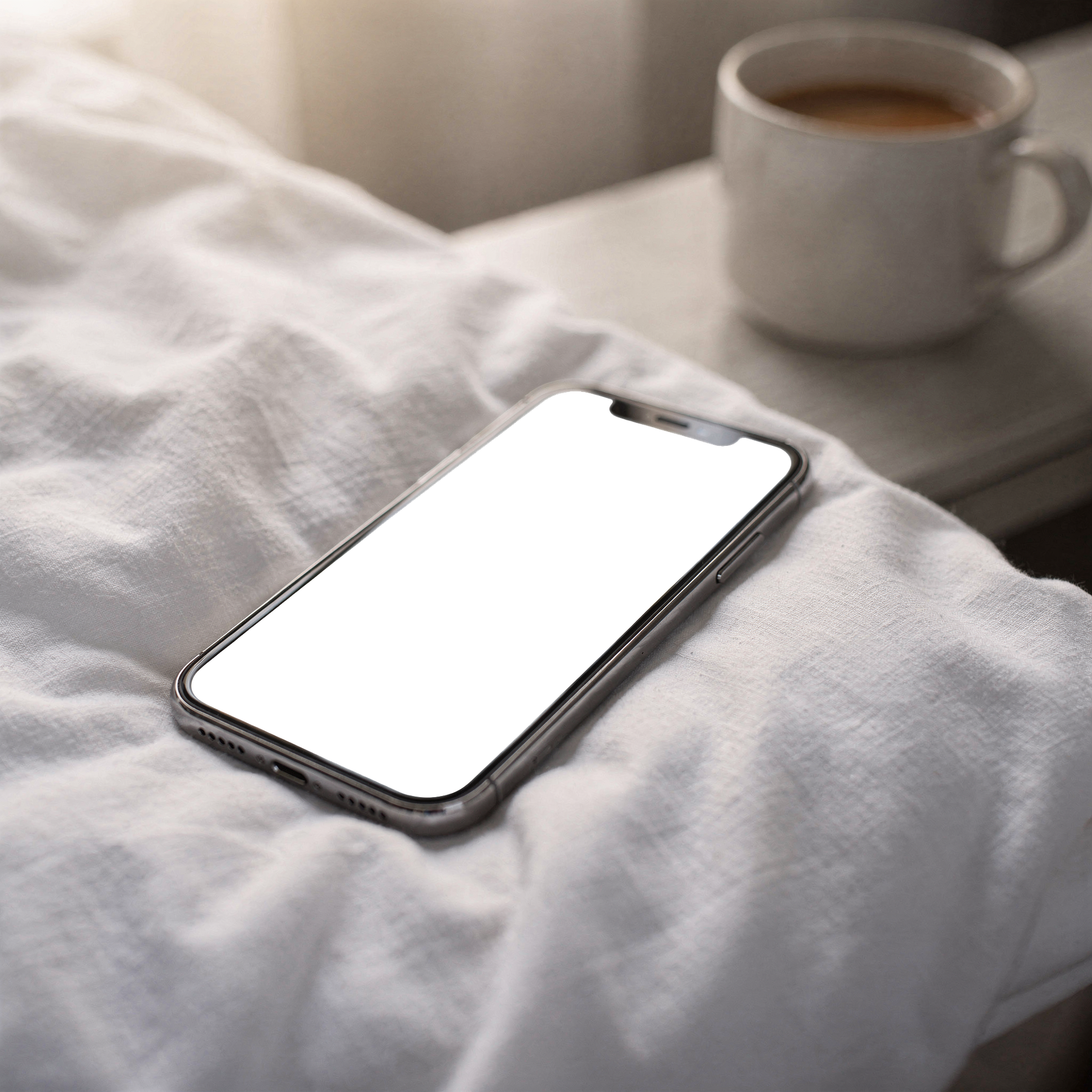 iPhone Mockup | No P Bed Morning | Device Mockup PNG | bulkmockup | Commercial Licence Included | MockupBulk