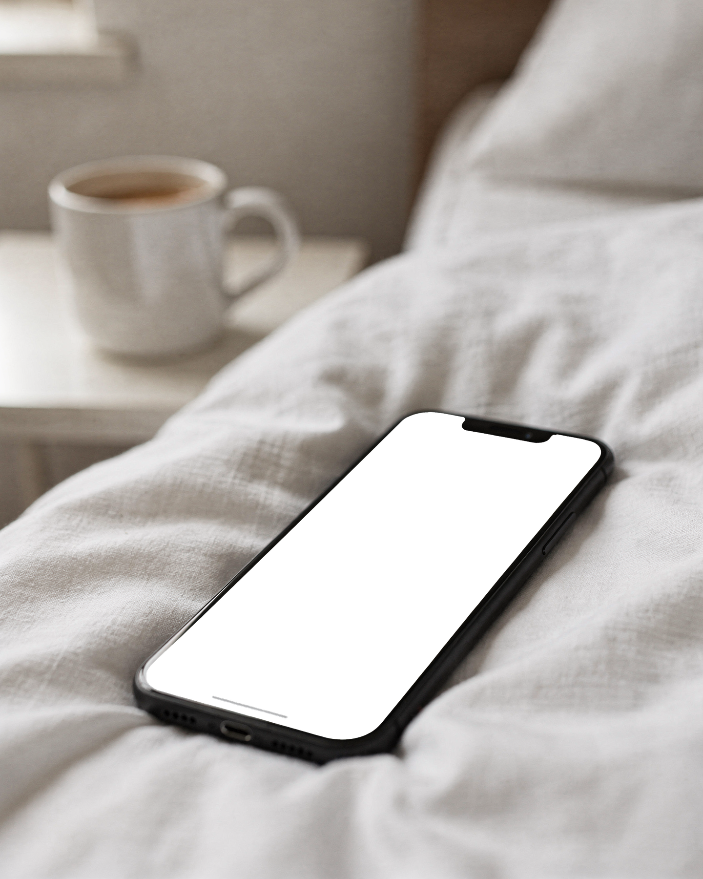 iPhone Mockup — No P Bed Morning — PNG Mockup Template | bulkmockup | For App & Web Designers | MockupBulk